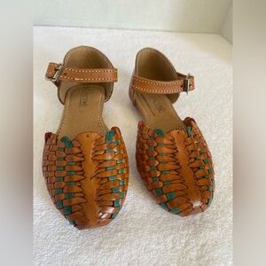 Brown and Green Woven‎ Leather Sandals